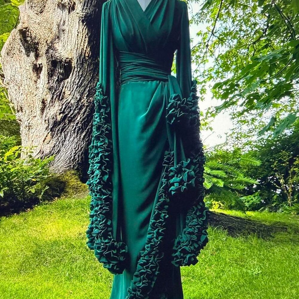 Deep Green Ruffled D'lish Brand Selene Dressing Gown